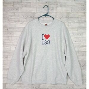 Vintage I Heart USA Sweatshirt Gray Fruit of The Loom Heavy Cotton XXL Top